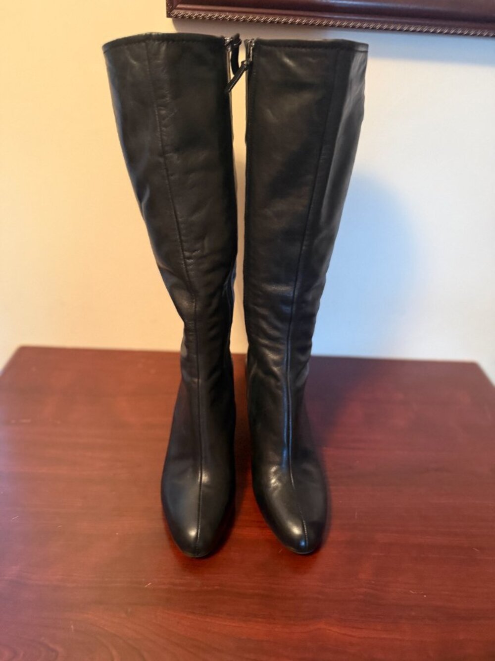 Via Spiga Black All Soft Leather Knee High Wedge Boots Zip Women’s Size 8 M - Picture 2 of 15